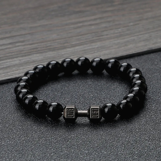 Gym Dumbbells Beads Bracelet Natural Stone Barbell Energy Weights Bracelets for Women Men Couple Pulsera Wristband Jewelry Gift